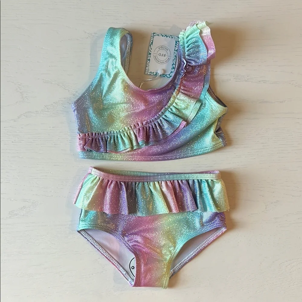 Rylee Faith Toddler Girl Sparkle Rainbow Bikini Swimsuit 3T